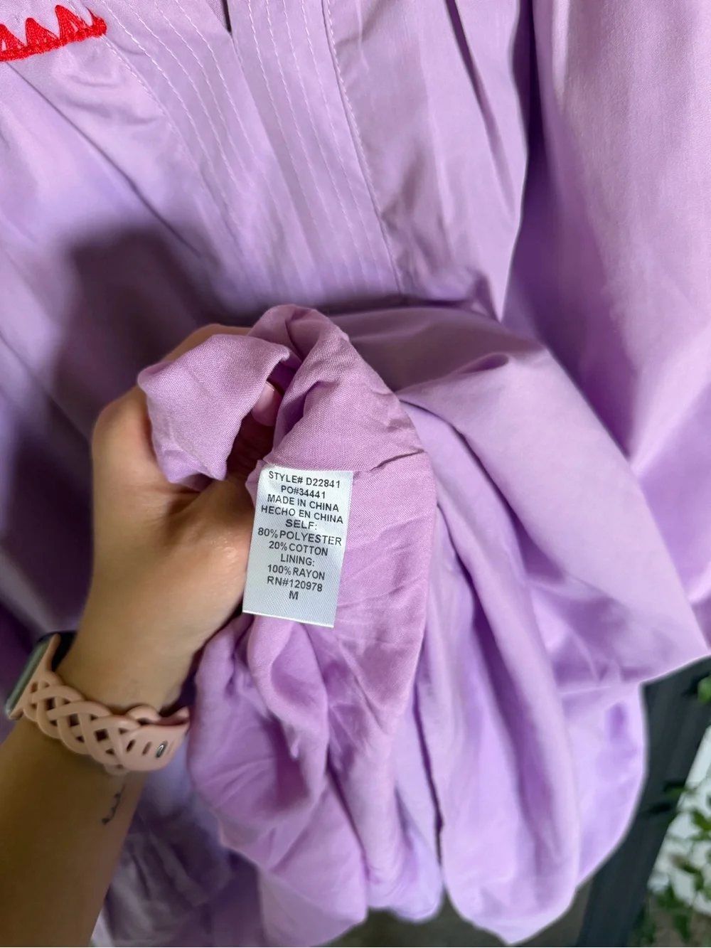 Entro Womens Lilac Ruffled Dress with Red Trim - Picture 6 of 7